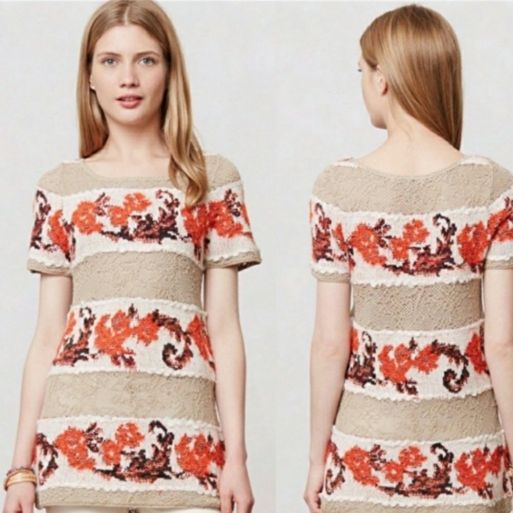 Anthropologie Knitted & Knotted Banded Bouquets Tunic Top Size XS